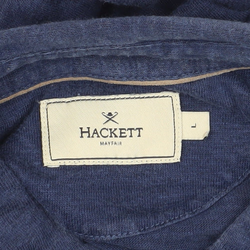 Hackett Blue Linen Polo Shirt, Short Sleeve, Size L