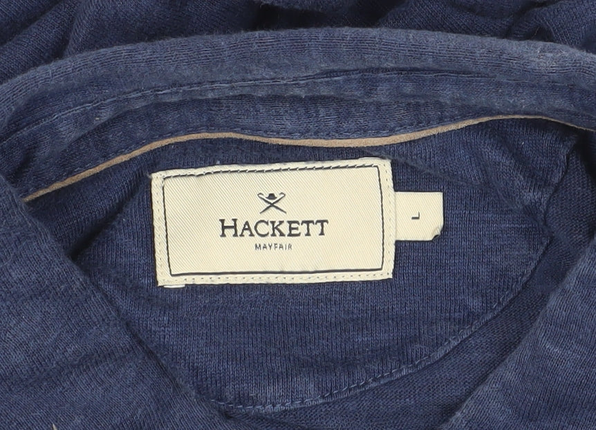 Hackett Blue Linen Polo Shirt, Short Sleeve, Size L