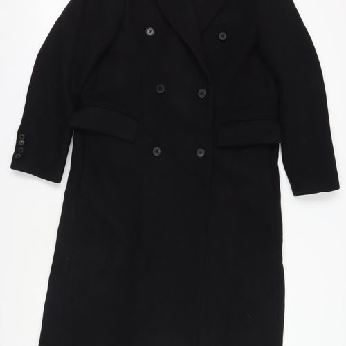 Zara Black Wool Blend Long Overcoat Size 10