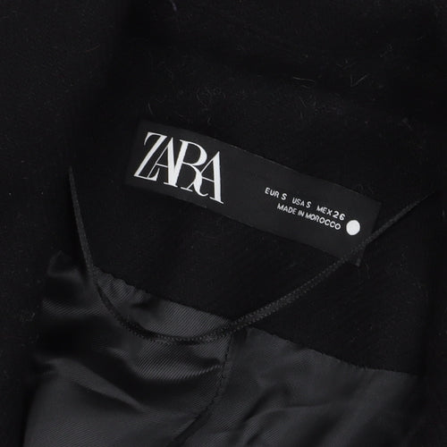 Zara Black Wool Blend Long Overcoat Size 10