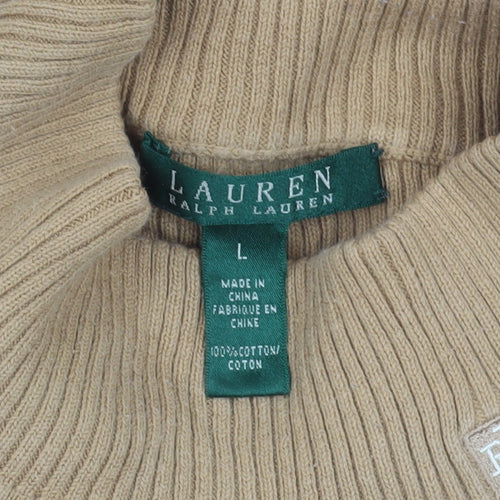 Lauren Ralph Lauren Beige Mock Neck Cotton Jumper - L