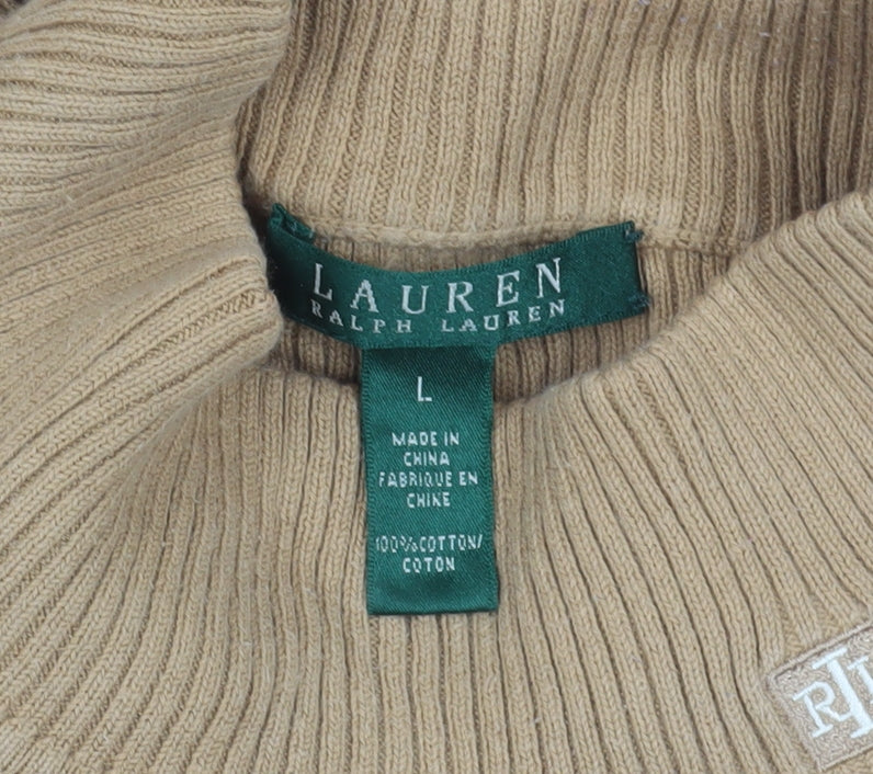 Lauren Ralph Lauren Beige Mock Neck Cotton Jumper - L