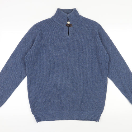 Dressmann Blue Wool Blend High Neck Pullover - Size S