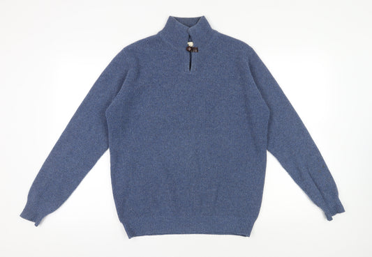 Dressmann Blue Wool Blend High Neck Pullover - Size S