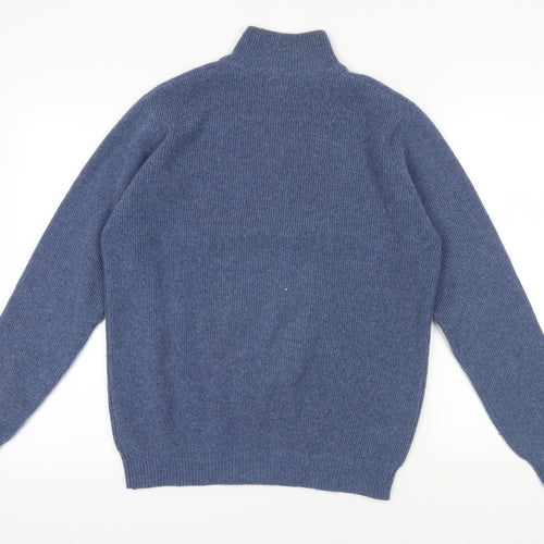 Dressmann Blue Wool Blend High Neck Pullover - Size S