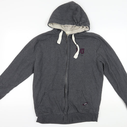 Lee Cooper Grey Full Zip Hoodie with Logo - Large