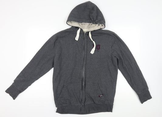 Lee Cooper Grey Full Zip Hoodie with Logo - Large