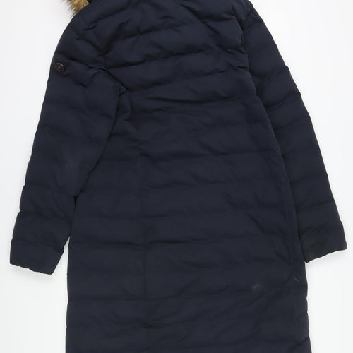 Superdry Blue Puffer Coat with Fur Trim, Size 14