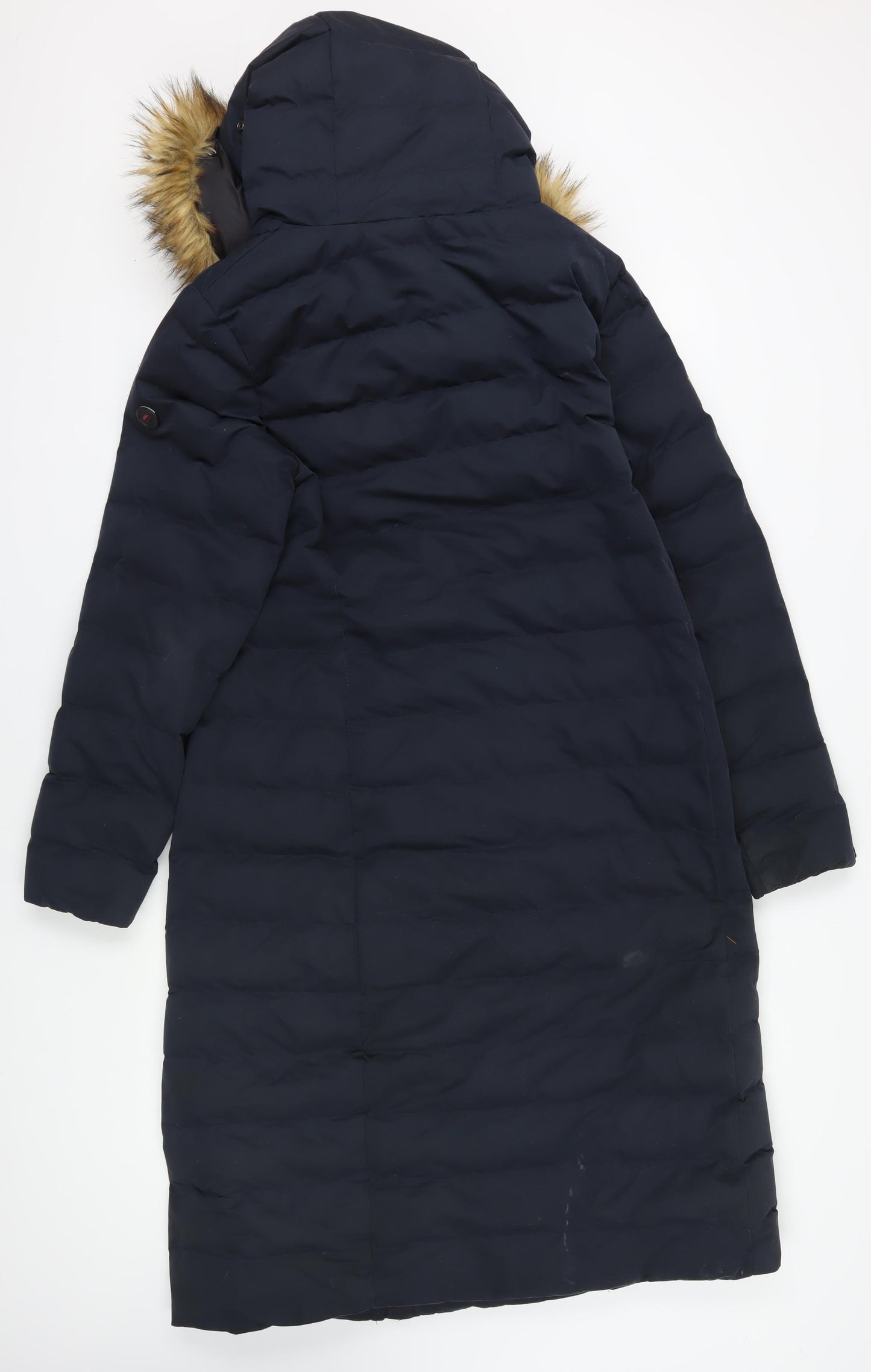 Superdry Blue Puffer Coat with Fur Trim, Size 14