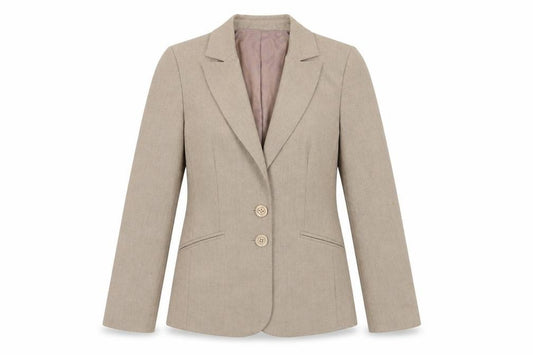 Front view of Oasis Beige Suit Jacket, size 10, Single-Breasted