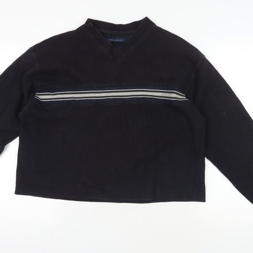 Petroleum Black V-Neck Striped Sweatshirt, Size L