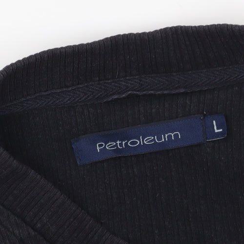 Petroleum Black V-Neck Striped Sweatshirt, Size L