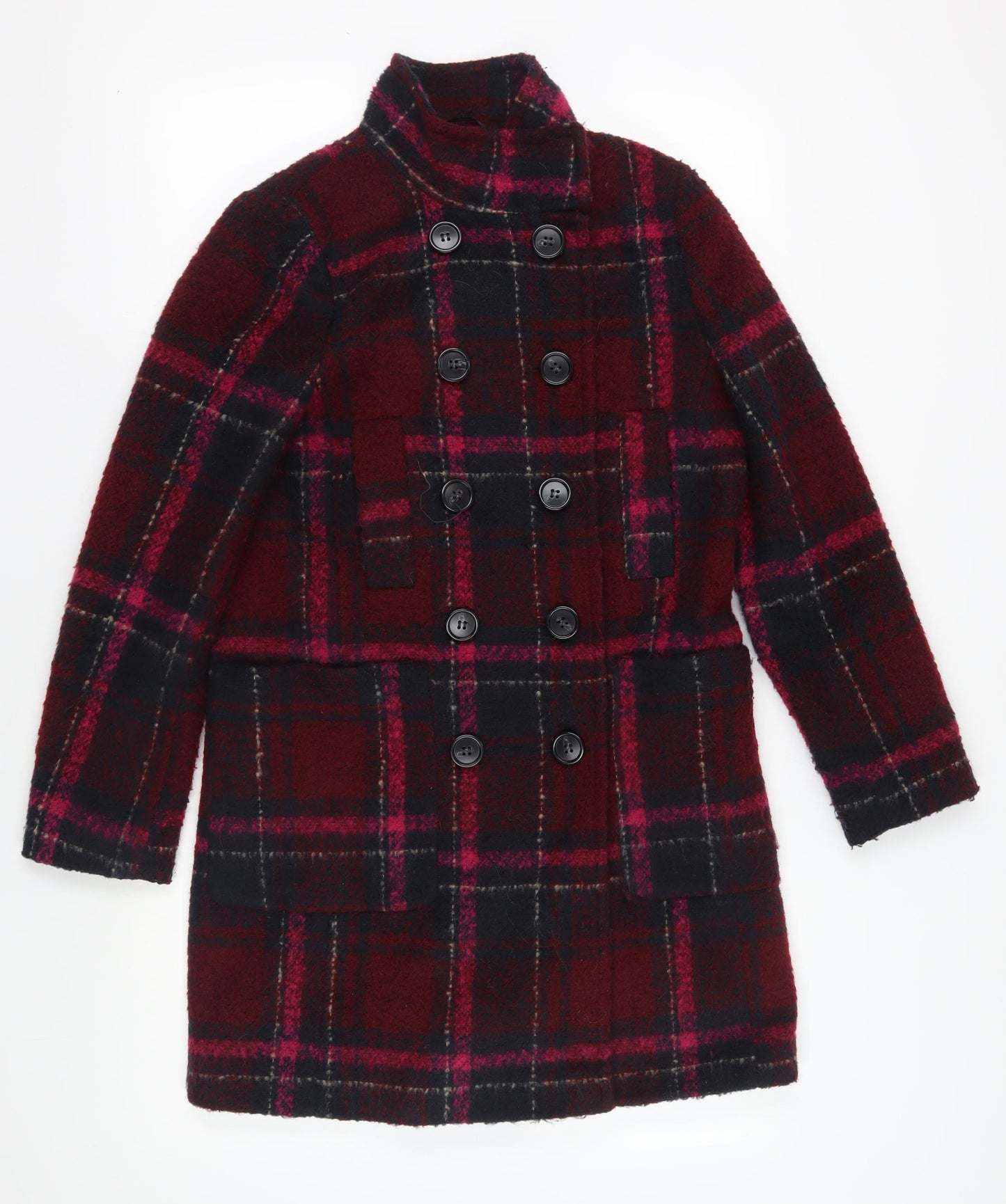 Monsoon Multicoloured Plaid Pea Coat, Size 10