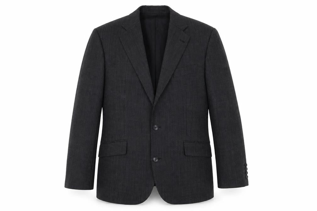 Front view of Crespino Black Herringbone Blazer Men's, size 44R