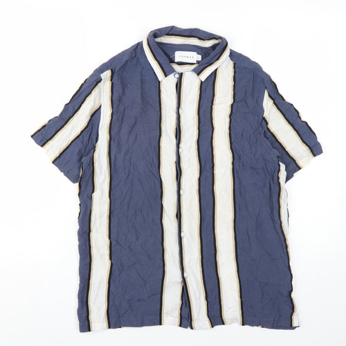 Topman Mens Blue Striped Viscose Button-Up Size M Collared Button