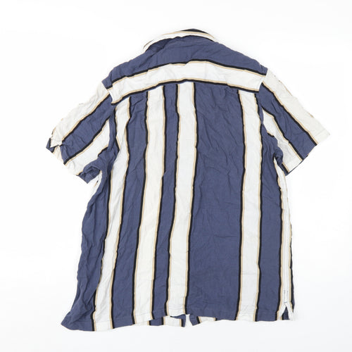 Topman Mens Blue Striped Viscose Button-Up Size M Collared Button