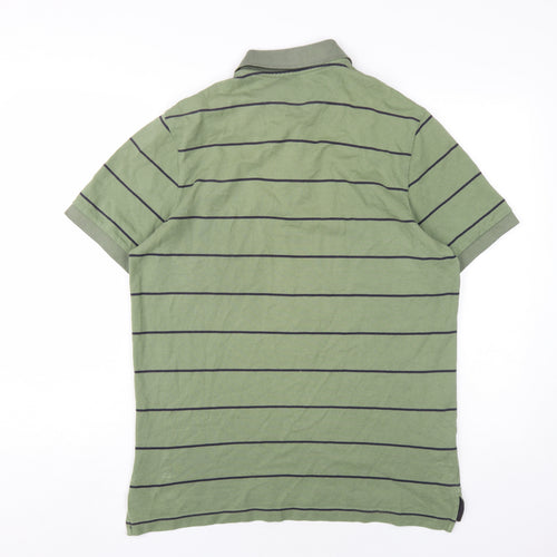 Charles Tyrwhitt Mens Green Striped Cotton Polo Size M Collared Button