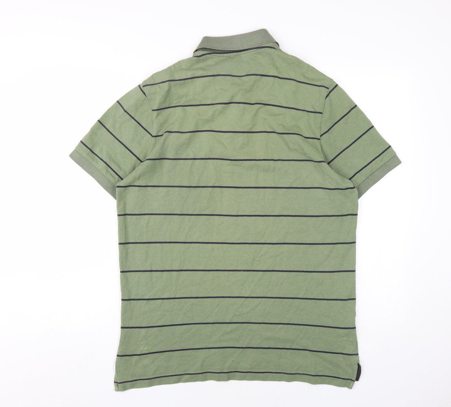 Charles Tyrwhitt Mens Green Striped Cotton Polo Size M Collared Button