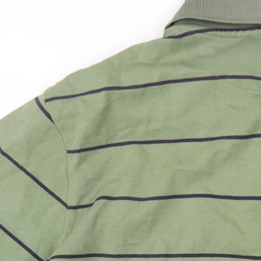 Charles Tyrwhitt Mens Green Striped Cotton Polo Size M Collared Button