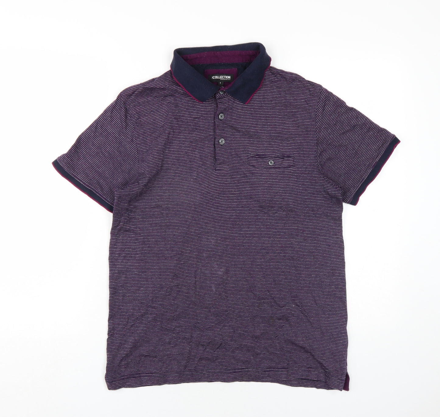 Debenhams Mens Purple Cotton Polo Size S Collared Button