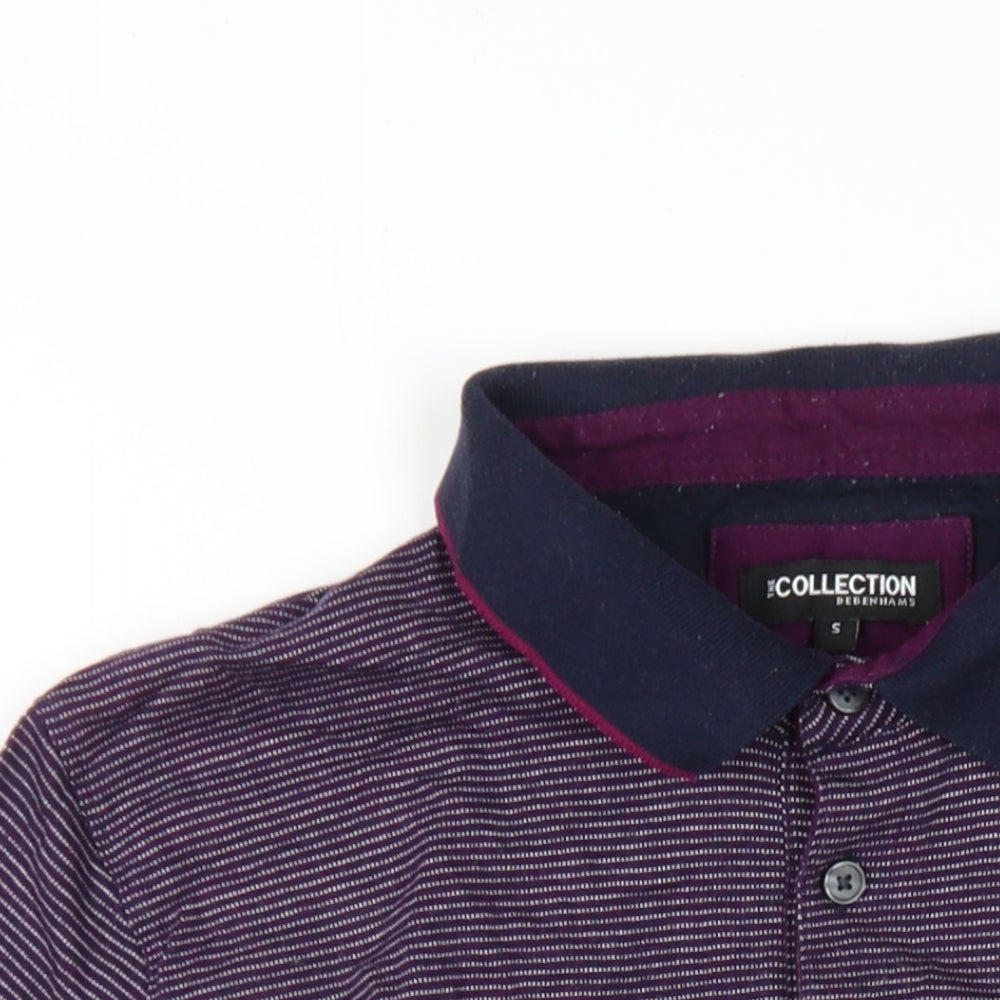 Debenhams Mens Purple Cotton Polo Size S Collared Button