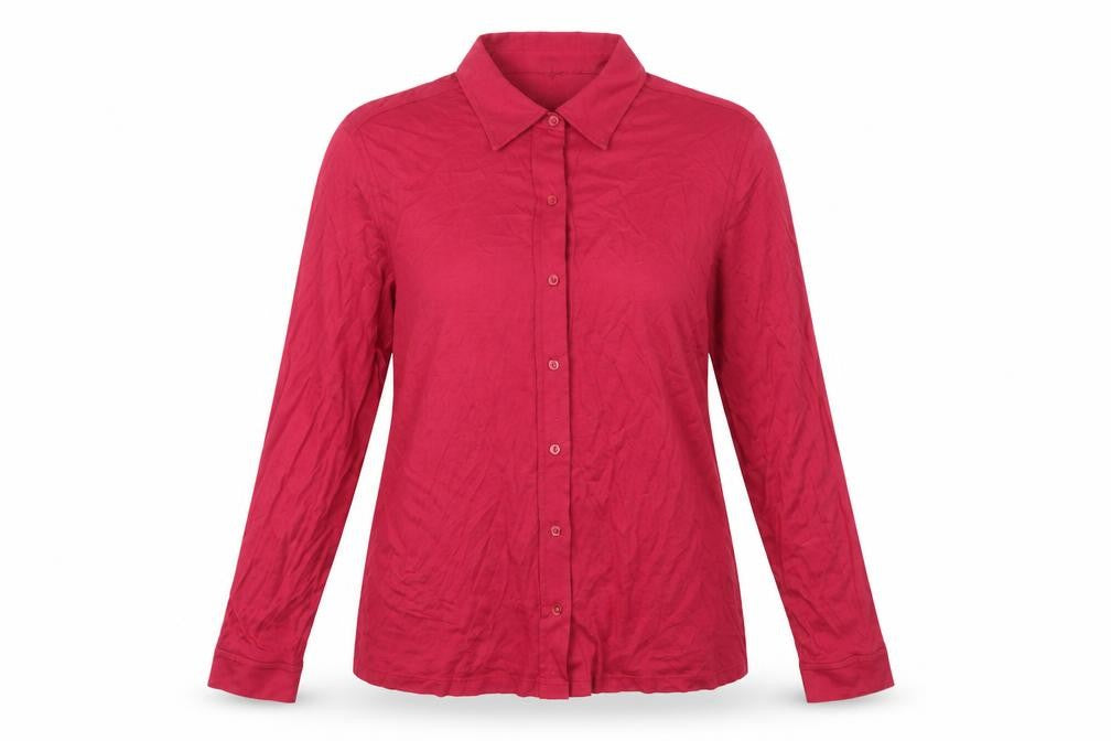 Front view of East women’s pink viscose basic button-up, size UK 18, collared
