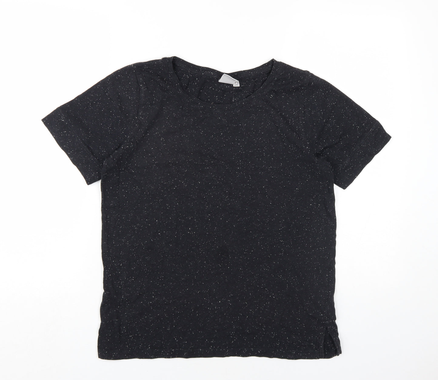 ICHI Womens Black Cotton Basic T-Shirt Size M Round Neck