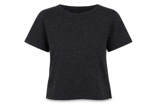 Front view of ICHI women’s black cotton basic t-shirt, size M, round neck