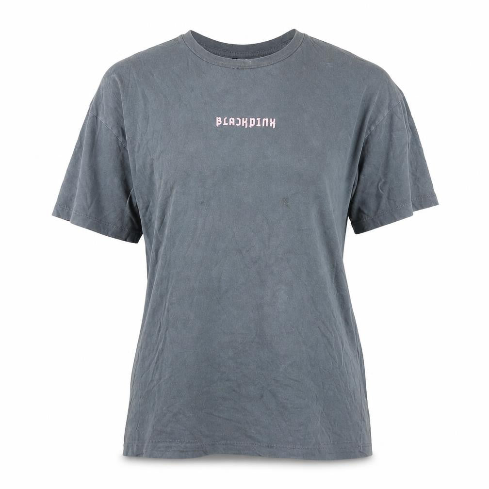 Front view of Blackpink women’s grey cotton basic t-shirt, size S, round neck