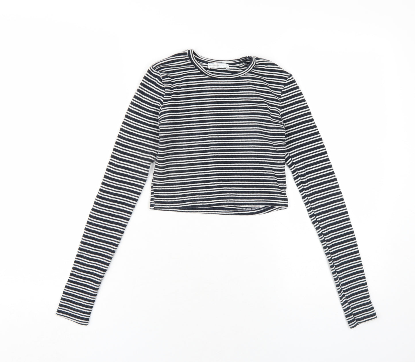 Zara Womens Black Striped Cotton Cropped T-Shirt Size S Round Neck