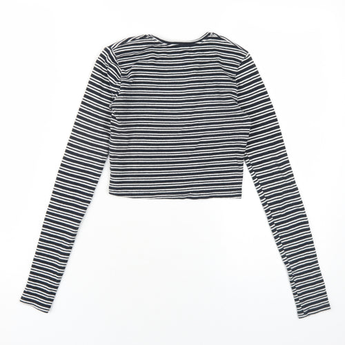 Zara Womens Black Striped Cotton Cropped T-Shirt Size S Round Neck