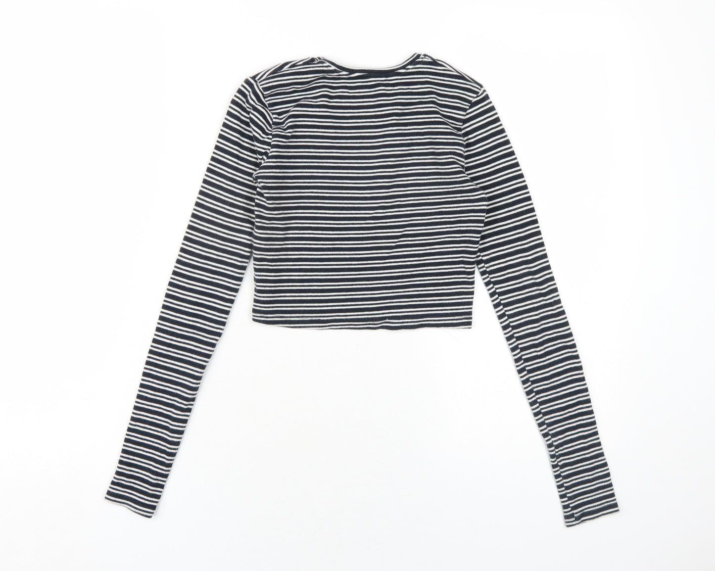 Zara Womens Black Striped Cotton Cropped T-Shirt Size S Round Neck