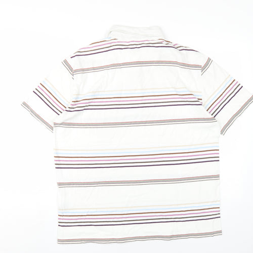 Autograph Mens White Striped Cotton Polo Size XL Collared Button