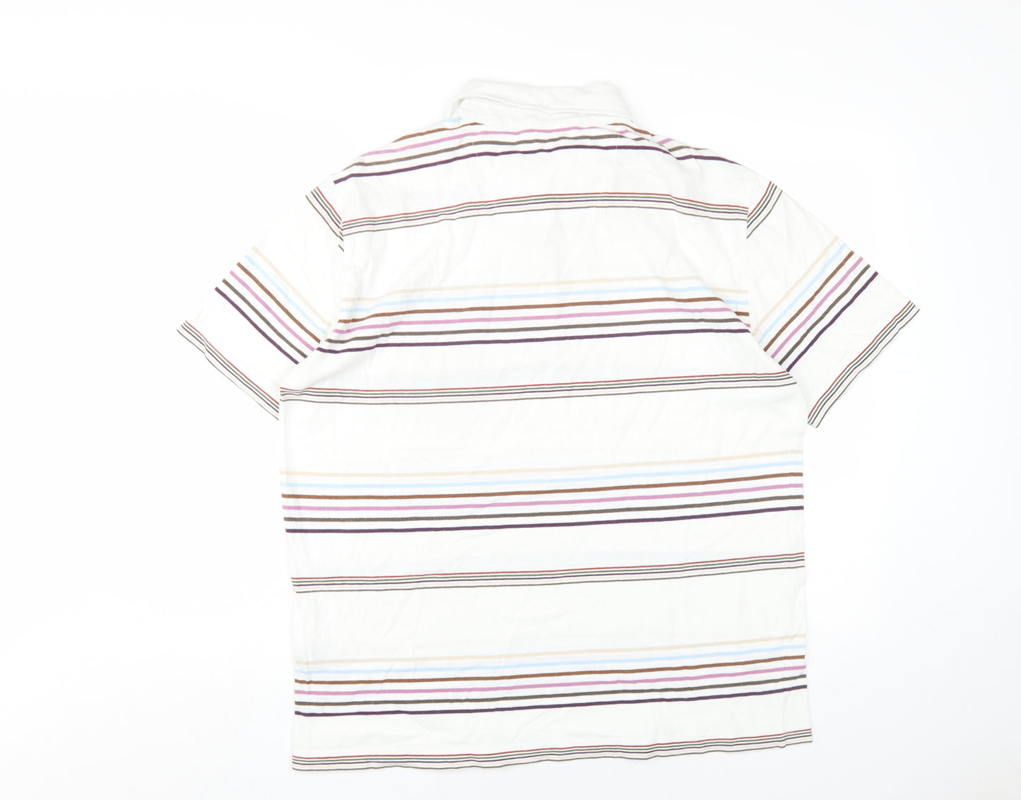 Autograph Mens White Striped Cotton Polo Size XL Collared Button