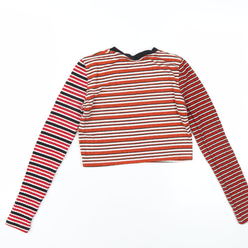 Topshop Womens Multicoloured Striped Polyester Cropped T-Shirt Size 4 Round Neck
