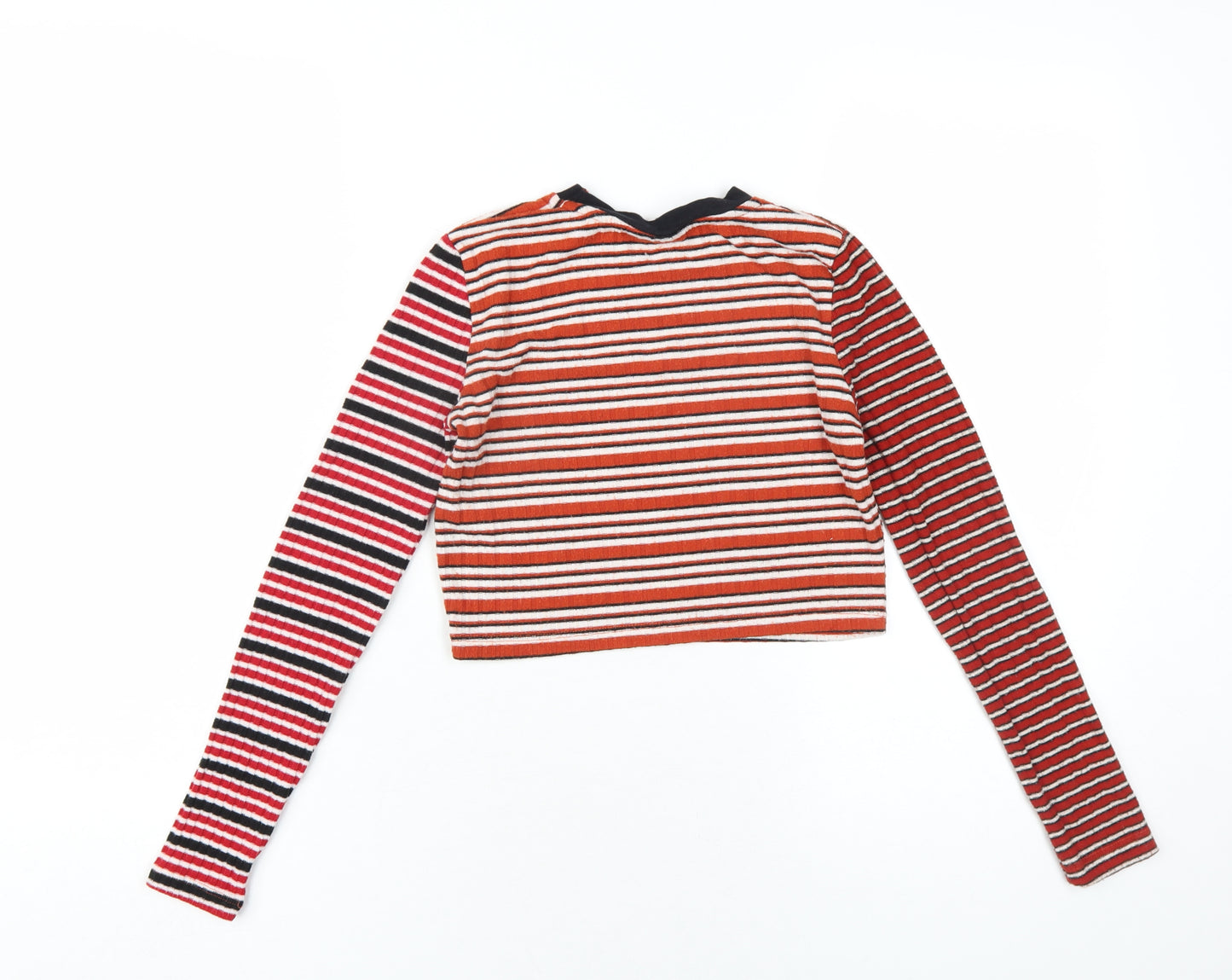 Topshop Womens Multicoloured Striped Polyester Cropped T-Shirt Size 4 Round Neck