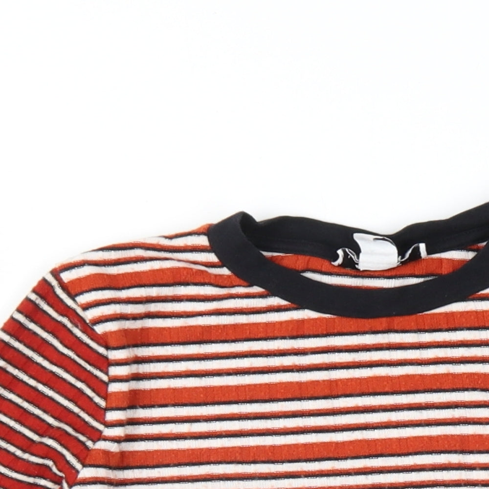 Topshop Womens Multicoloured Striped Polyester Cropped T-Shirt Size 4 Round Neck