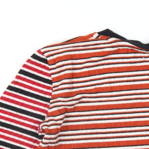 Topshop Womens Multicoloured Striped Polyester Cropped T-Shirt Size 4 Round Neck