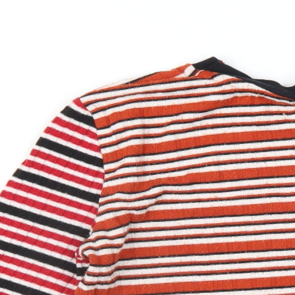 Topshop Womens Multicoloured Striped Polyester Cropped T-Shirt Size 4 Round Neck