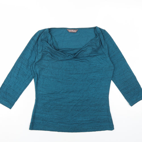 Marks and Spencer Womens Blue Geometric Viscose Basic T-Shirt Size 12 Cowl Neck