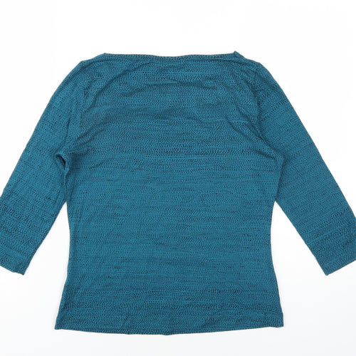 Marks and Spencer Womens Blue Geometric Viscose Basic T-Shirt Size 12 Cowl Neck