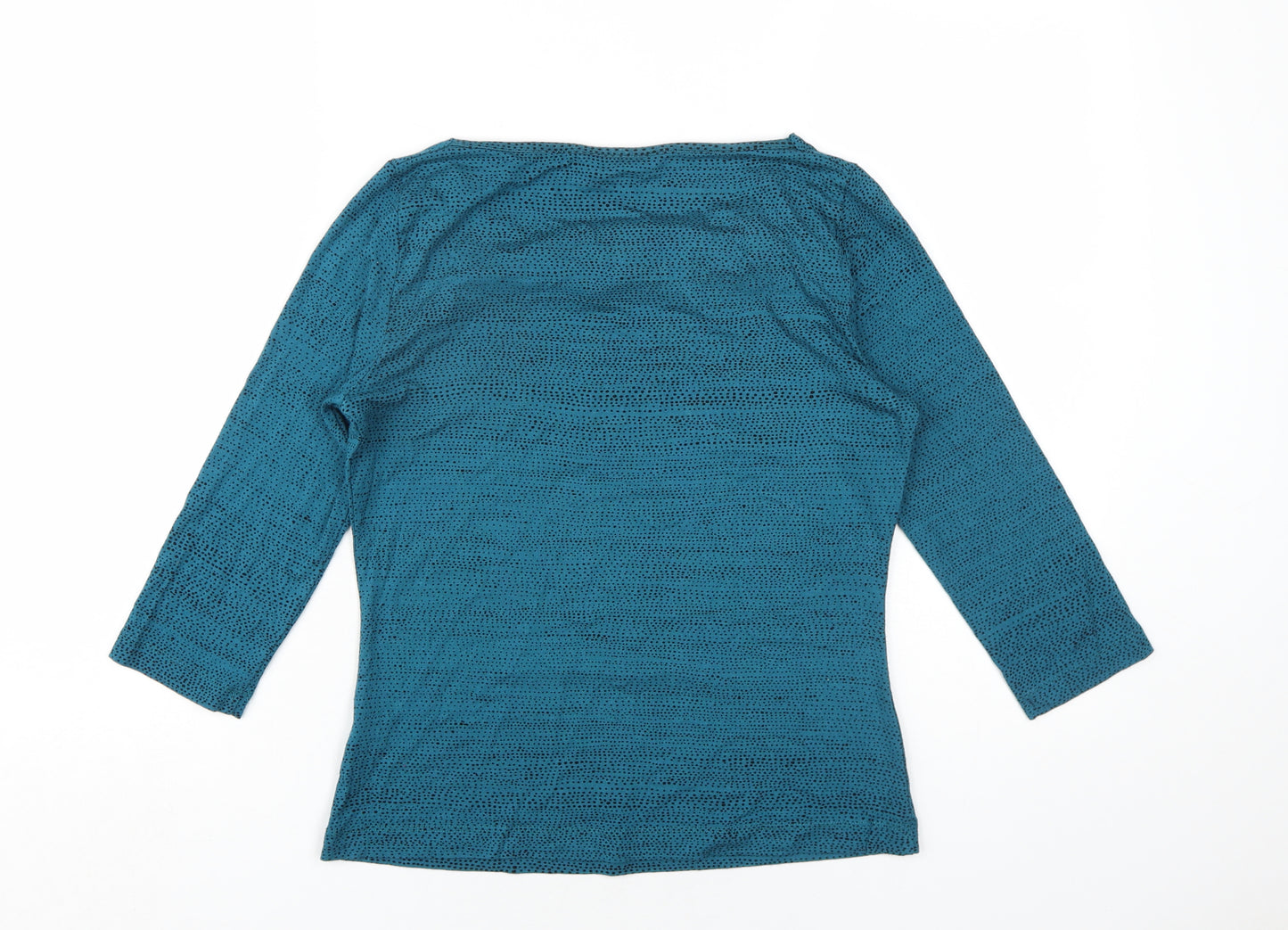 Marks and Spencer Womens Blue Geometric Viscose Basic T-Shirt Size 12 Cowl Neck