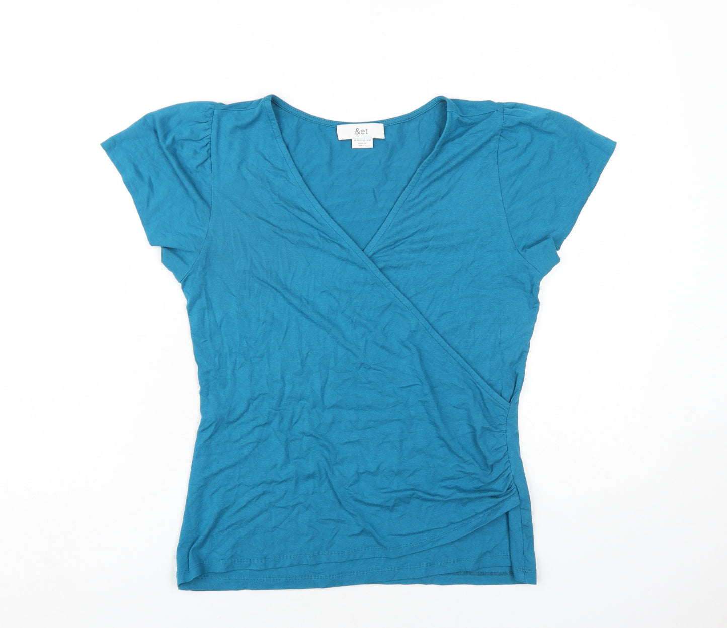 &et Womens Blue Viscose Basic T-Shirt Size 14 V-Neck