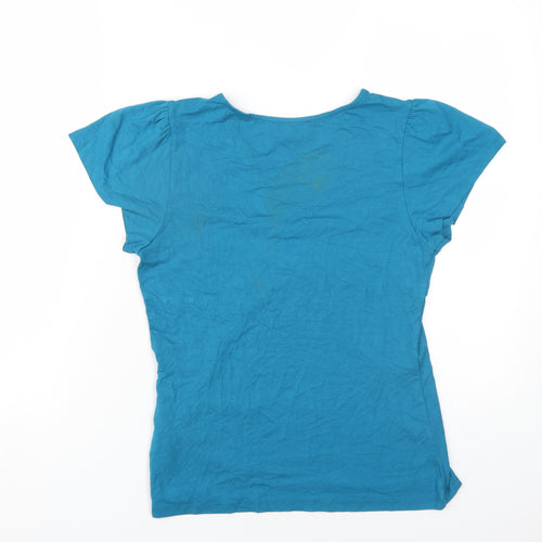 &et Womens Blue Viscose Basic T-Shirt Size 14 V-Neck