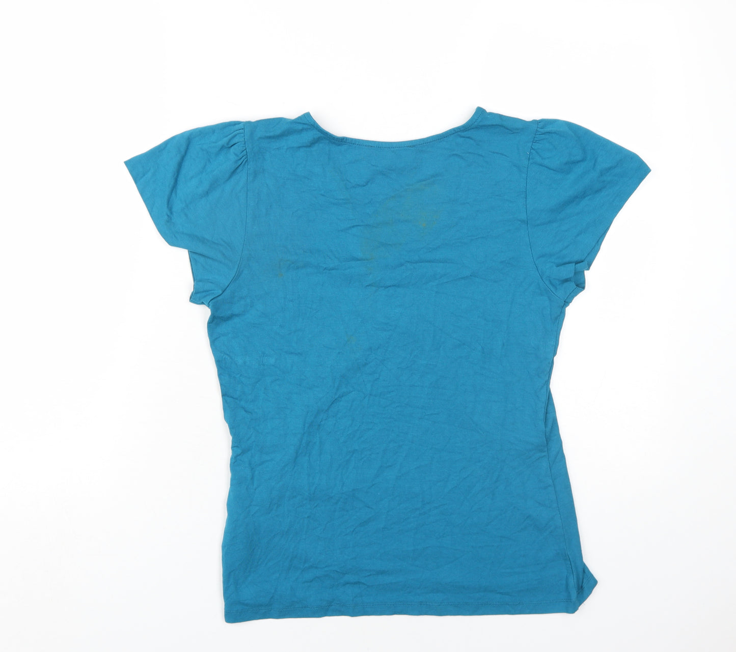 &et Womens Blue Viscose Basic T-Shirt Size 14 V-Neck