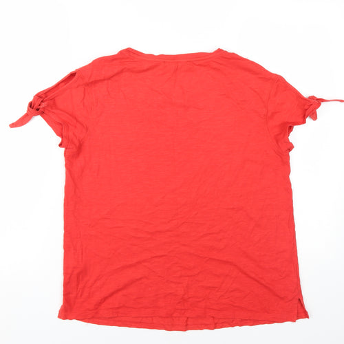 Marks and Spencer Womens Red Cotton Basic T-Shirt Size 10 Round Neck - Cold Shoulder Tie