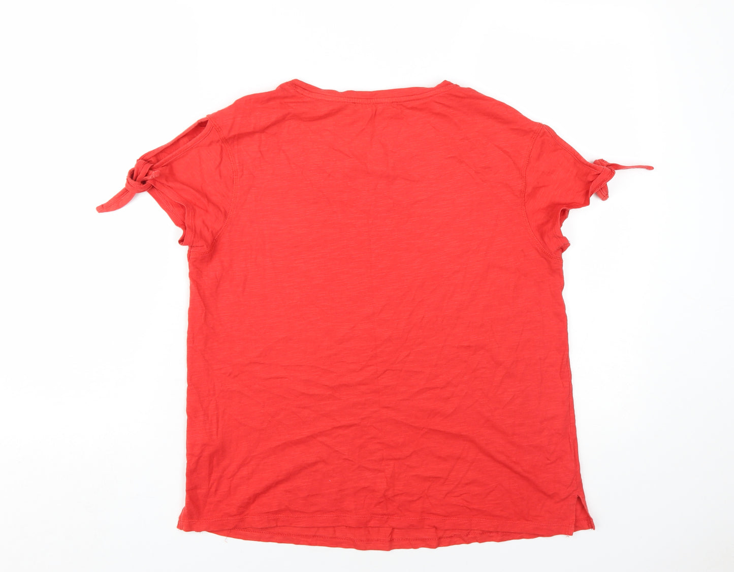 Marks and Spencer Womens Red Cotton Basic T-Shirt Size 10 Round Neck - Cold Shoulder Tie