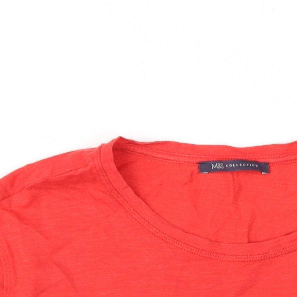 Marks and Spencer Womens Red Cotton Basic T-Shirt Size 10 Round Neck - Cold Shoulder Tie