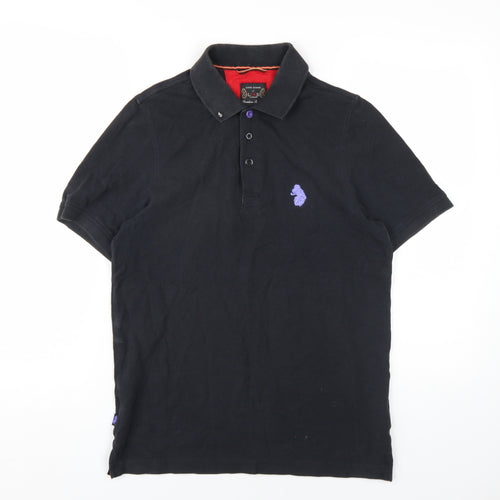 Luke 1977 Mens Black Cotton Polo Size M Collared Button