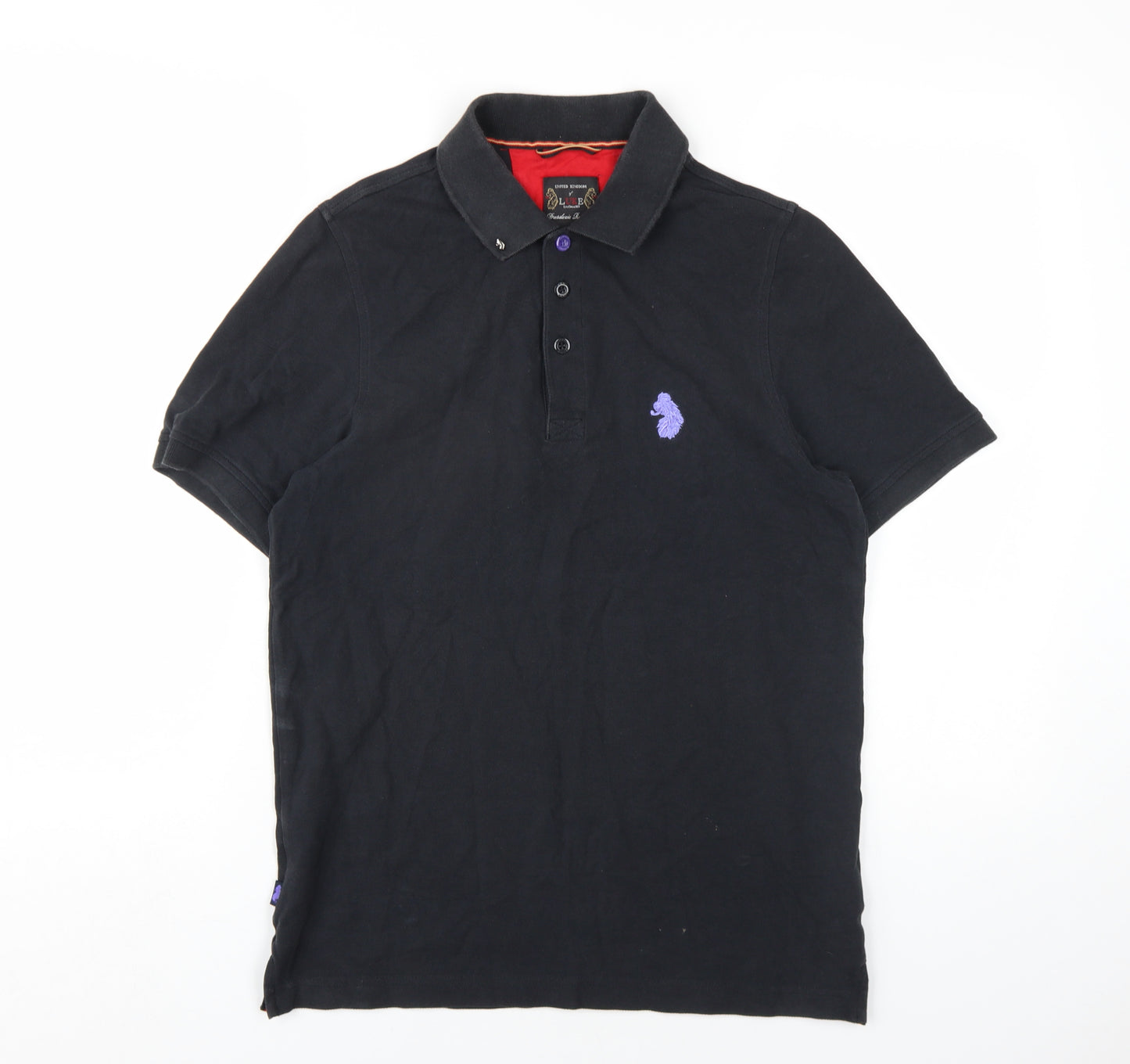 Luke 1977 Mens Black Cotton Polo Size M Collared Button